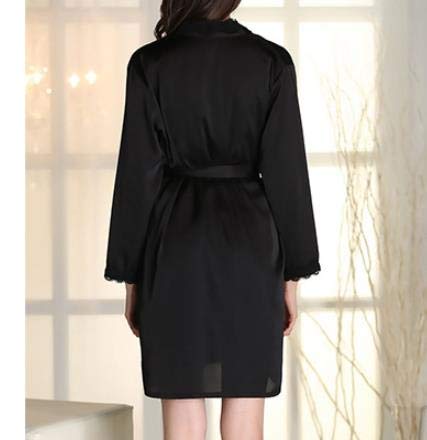 NOBRAND - Pijama de manga larga para mujer, otoño, sexy, camisón de seda, camisón de manga larga Negro Negro ( M