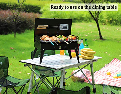 nonbrand Parrilla Barbacoa Plegable, 3 Ajustes De Altura, Deflector De Viento, Diseño Cuadrado Carbón Plegable Barbacoa para Cocinar Camping Senderismo Picnics 46 * 27 * 47 cm