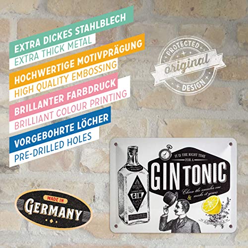 Nostalgic-Art Cartel de Chapa Retro Gin Tonic – Idea de Regalo como Accesorio de Bar, metálico, Diseño Vintage para decoración Pared, 15 x 20 cm