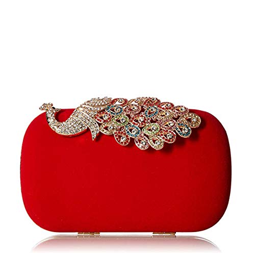 Nosterappou Bolsa de Banquete de Moda Bolso de Cena de Pavo Real Bolso de Embrague Bolso de Embrague Bolsos pequeños Coloridos y Elegantes (Color : Red)