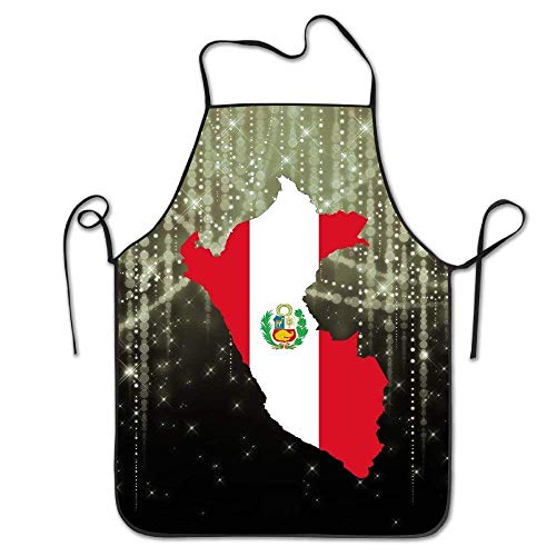 Not Applicable Delantal de Cocina, Perú-Flag-Map Mujeres Hombres Delantal con Peto de Cocina Delantal con Babero de poliéster 52x72cm