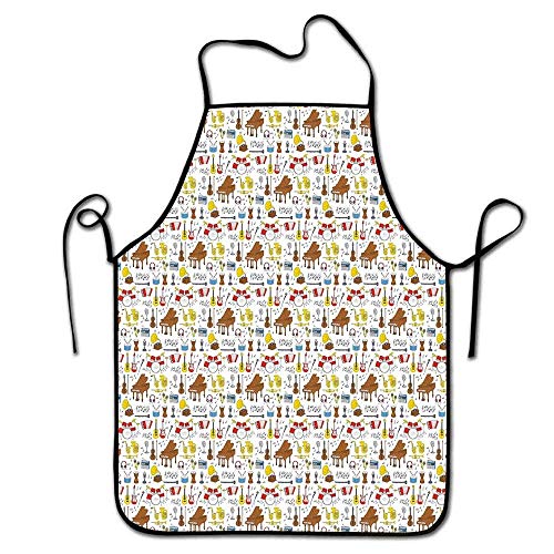 Not Applicable Jazz Music Bartender Apron Men Colección de Instrumentos Musicales Big Orchestra Drums Piano Guitar Accordion Apron lavavajillas Multicolor