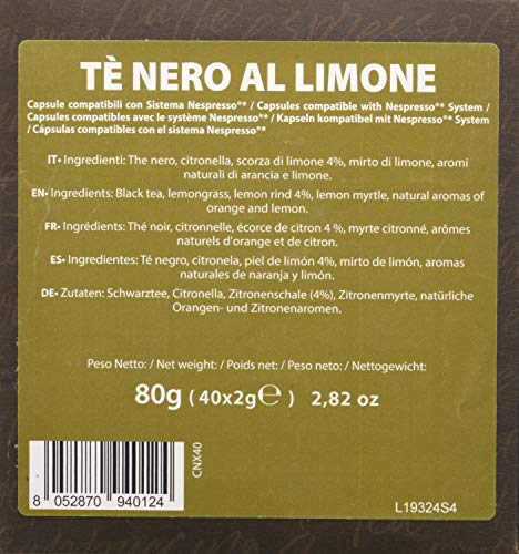 Note D'Espresso - Cápsulas de té negro al limón exclusivamente compatibles con cafeteras Nespresso*, 2 g (caja de 40 unidades)