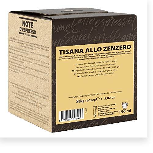 Note D'Espresso - Cápsulas de tisana de jengibre exclusivamente compatibles con cafeteras Nespresso*, 2 g (caja de 40 unidades)