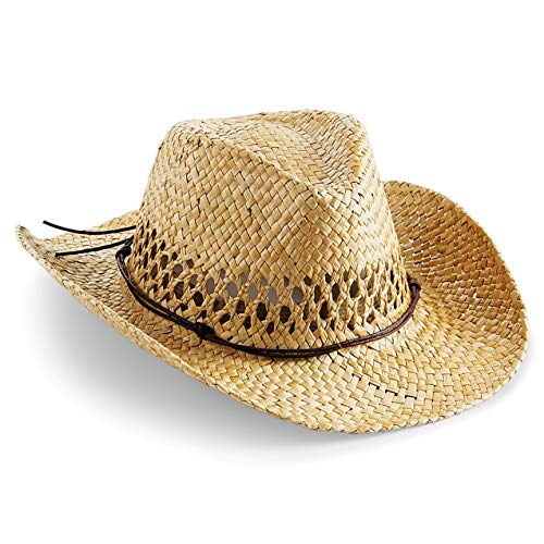 noTrash2003 - Sombrero de vaquero hecho a mano, sombrero de paja de verano, talla única, con cinta para el sudor y cordón de cuero