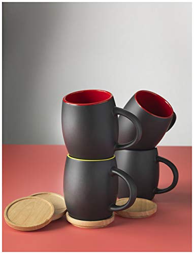 noTrash2003 - Taza de café Grande con Posavasos de Madera para café, té u Otras Bebidas, la Gran Taza Tiene una Capacidad de hasta Aprox. 400 ml, Madera, Negro/Azul