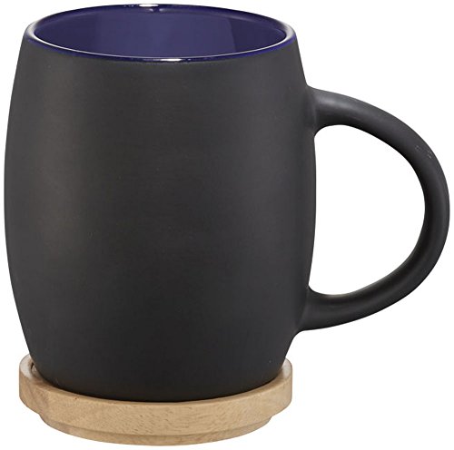 noTrash2003 - Taza de café Grande con Posavasos de Madera para café, té u Otras Bebidas, la Gran Taza Tiene una Capacidad de hasta Aprox. 400 ml, Madera, Negro/Azul