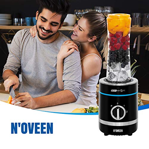 N'OVEEN Fitness Mixer Smoothie Maker, mezclador deportivo multifuncional de 500 vatios - colaciones savoureuses et riches en vitamines pour athlètes, cojo a 6 sujetadores,3 sans BPA,2x 600 ml y 300 ml