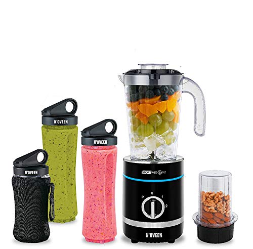 N'OVEEN Fitness Mixer Smoothie Maker, mezclador deportivo multifuncional de 500 vatios - colaciones savoureuses et riches en vitamines pour athlètes, cojo a 6 sujetadores,3 sans BPA,2x 600 ml y 300 ml