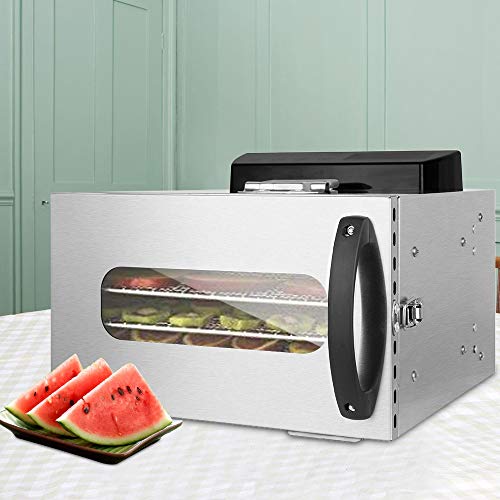 Novhome Deshidratador de Alimentos Acero Inoxidable 6 bandejas Deshidratador Frutas y Verduras Temperatura 30-90℃ Temporizador de 24 Horas Libre de BPA para Carne Hierbas