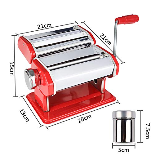 Novhome Máquina para Hacer Pasta manuale Fresca Máquina de Cortador de Acero Inoxidable para Espagueti, Tagliatelle, Fettuccine y Lasaña (Rojo, 21 x 15 x 19,5 cm)