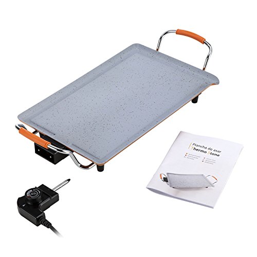 Novohogar Plancha Cocina Thermo Stone. Plancha de Asar y Grill Eléctrico. Recubrimiento Cerámico 100% Antiadherente. 1000W. 5 Niveles de Potencia, alcanza hasta 280º