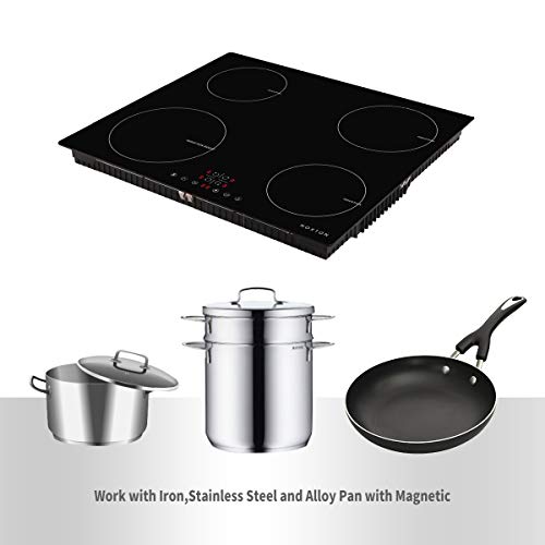 NOXTON 4 fuegos Placas de Inducción Vidrio Negro Cocina eléctrica integrada de Domino con Control táctil del Sensor 60cm