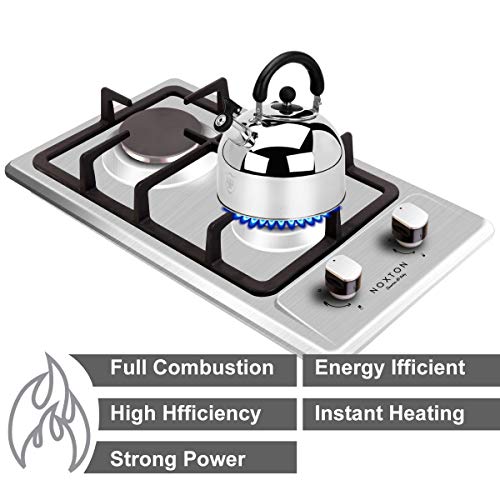 NOXTON Integrado Encimera de Gas incorporada 2 Fuegos Inoxidable Kit GLP FPD [Clase de energía A +]