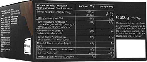 nu3 Barrita de Proteínas - 12 x 50g – Barras con proteína (20g) sabor a chocolate – Para mantener masa muscular – Mejoradas con whey protein, creatina y creapure – 3.95g de fibra y solo 160 Kcal