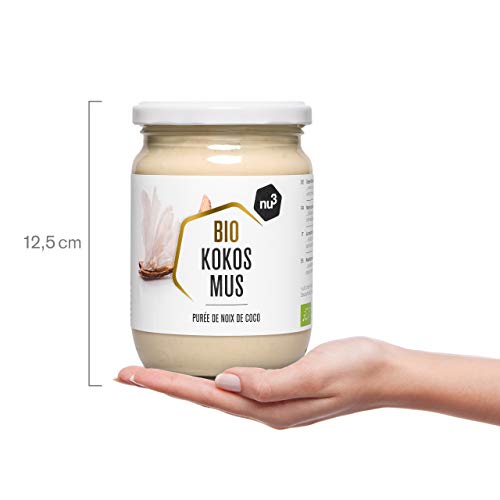 nu3 Crema de coco lista para untar - 450g de puré de coco en tarro de vidrio - 100% orgánico con cocos de Sri Lanka - Cultivo y agricultura ecológica y responsable - Bajo contenido de azúcar