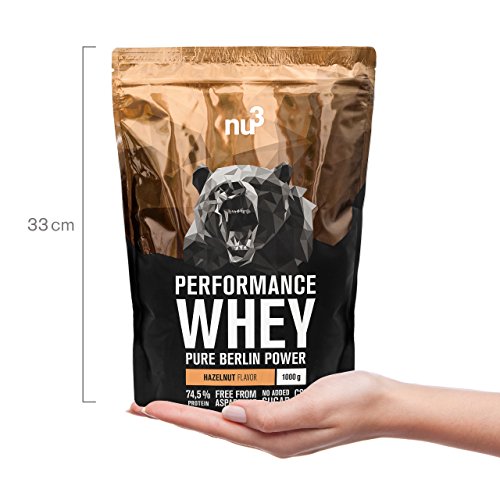 nu3 Performance Protein Whey - 1kg de proteína de suero en polvo sabor avellana - 74.5% contenido proteico (isolate) + aminoácidos BCAA | Batido para ganar masa muscular | Altamente soluble