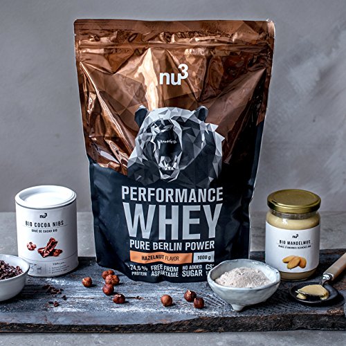 nu3 Performance Protein Whey - 1kg de proteína de suero en polvo sabor avellana - 74.5% contenido proteico (isolate) + aminoácidos BCAA | Batido para ganar masa muscular | Altamente soluble