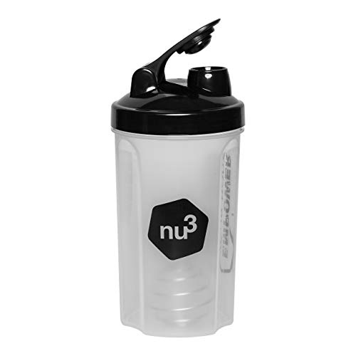 nu3 Shaker - Coctelera para proteínas – 700 ml – agitador de plástico para batidos proteínicos, bebidas de fitness, smoothies (libre de BPA) - Vaso mezclador de proteínas con medidor en ml y oz