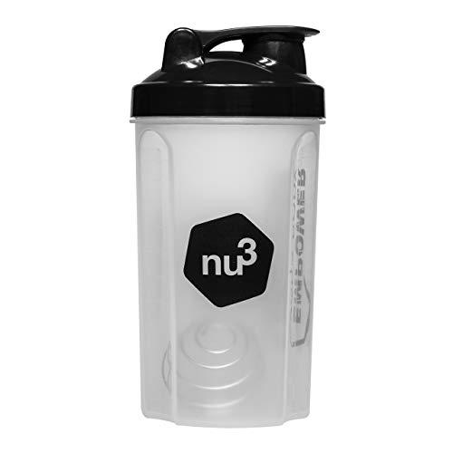 nu3 Shaker - Coctelera para proteínas – 700 ml – agitador de plástico para batidos proteínicos, bebidas de fitness, smoothies (libre de BPA) - Vaso mezclador de proteínas con medidor en ml y oz