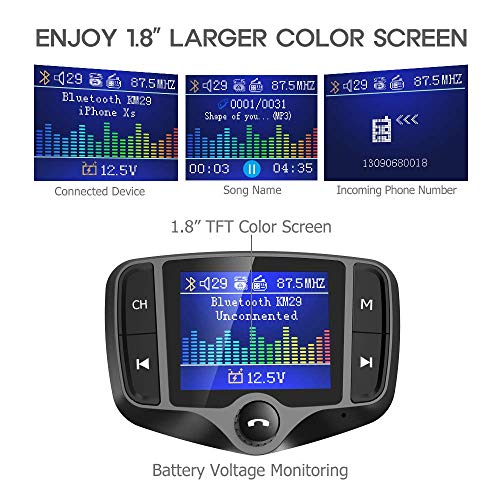 NULAXY - Transmisor FM para Pantalla a Color de 1,8 Pulgadas (función WQC 3.0)