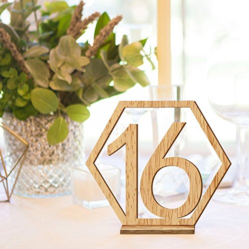 Números de mesa de madera, niCwhite 1 – 20 números de mesa de boda con base de soporte, forma hexagonal, perfecto para bodas, fiestas, eventos o decoración de catering