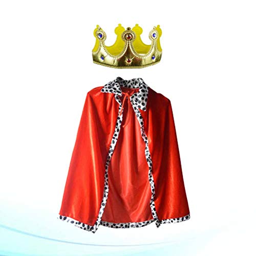 NUOBESTY 2 Piezas Disfraz De Rey Capa Y Corona Reina Halloween Cosplay Disfraz Fiesta Mascarada para Niños (Rojo Dorado)