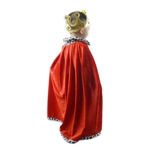 NUOBESTY 2 Piezas Disfraz De Rey Capa Y Corona Reina Halloween Cosplay Disfraz Fiesta Mascarada para Niños (Rojo Dorado)