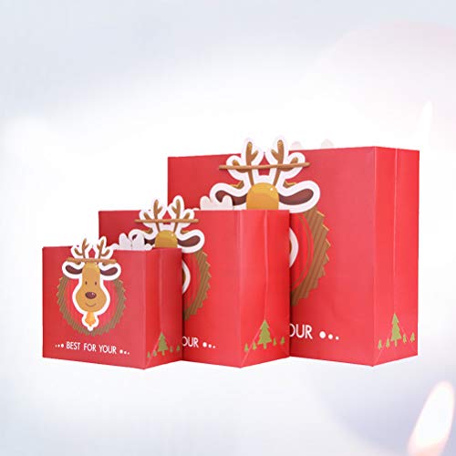 NUOBESTY 3 piezas bolsas de regalo de papel de navidad bolsas de compras de papel con patrón de renos con asa bolsas de papel para panadería cafetería tamaño de tienda s m l