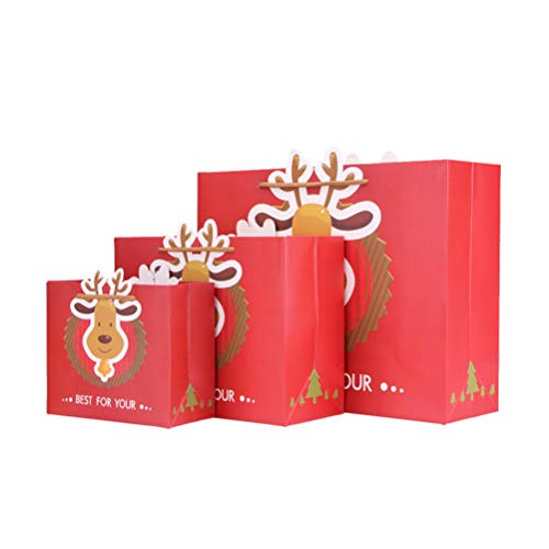 NUOBESTY 3 piezas bolsas de regalo de papel de navidad bolsas de compras de papel con patrón de renos con asa bolsas de papel para panadería cafetería tamaño de tienda s m l