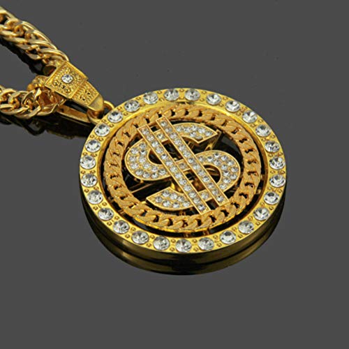 NUOBESTY Collar Colgante de Signo de Dólar Collar Punk de Hip Hop Collar de Diamantes de Imitación de Monedas de Dinero para Hombres Mujeres Rapero Dorado