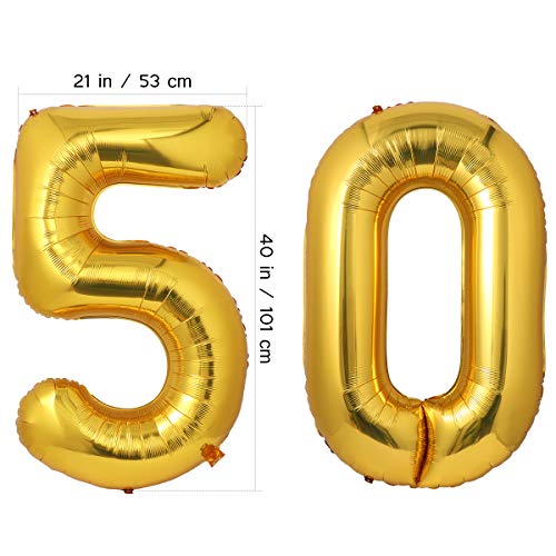 NUOBESTY El Globo número 50 de Oro de 40 Pulgadas, Globos de Helio de Papel de Aluminio para la Fiesta de cumpleaños número 50 y el Evento del 50 Aniversario