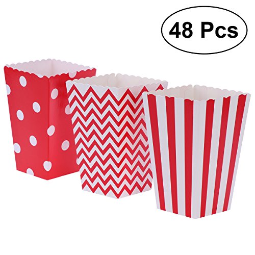 NUOLUX 48pcs Cajas de Palomitas cartón Caramelo contenedor patrón de Punto de Onda de Rugby Deco (Rojo)