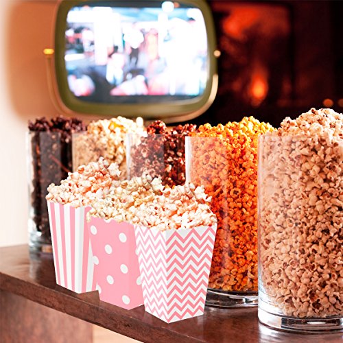 NUOLUX 48pcs Popcorn Boxes bolsa de palomitas caja palomitas de maíz rayas de color rosa