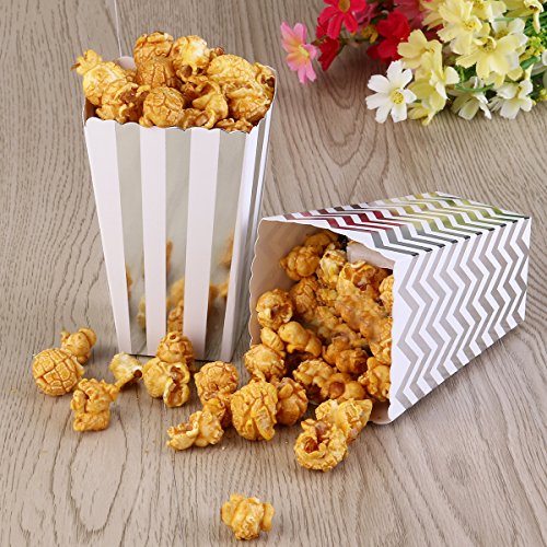 NUOLUX 50pcs Cajas de Palomitas de maíz Amarillo diseño Trio Mini Scalloped Bordado de cartón Partido Caramelo contenedor envases Cajas (Plata)