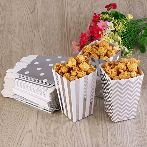 NUOLUX 50pcs Cajas de Palomitas de maíz Amarillo diseño Trio Mini Scalloped Bordado de cartón Partido Caramelo contenedor envases Cajas (Plata)