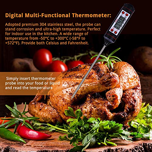 Nuonove Termometro de Cocina, Termómetro para Carne, Termómetro de Alimentos, Termómetro para Carne Digital, Sonda Súper Larga, para Cocina, BBQ, Comida, Pavo, Caramelo, Leche, Agua de Baño