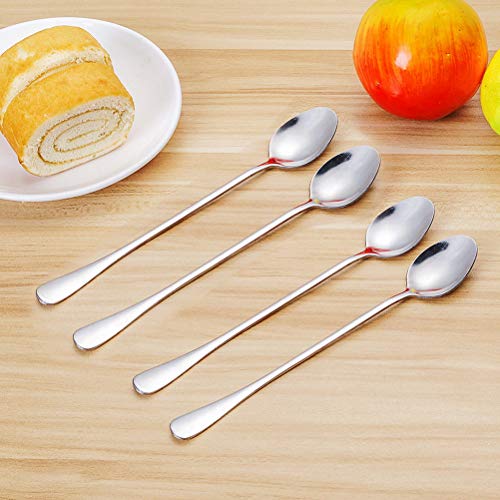 Nuoshen Cucharas de acero inoxidable, 12 piezas de cucharillas de mango largo de grado alimenticio Latte cucharas para té helado, café, cócteles, batidos, bebidas frías