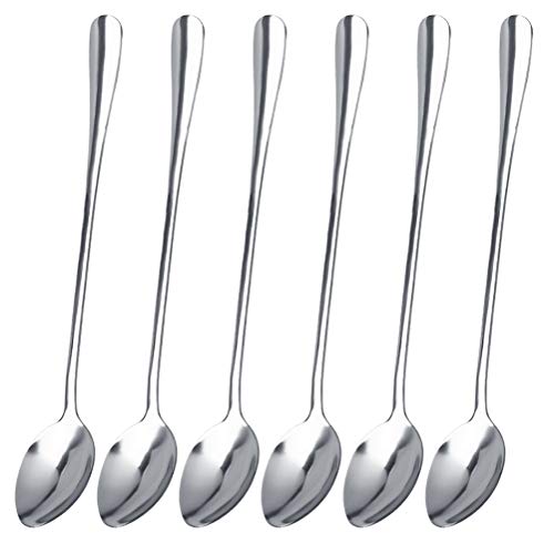 Nuoshen Cucharas de acero inoxidable, 12 piezas de cucharillas de mango largo de grado alimenticio Latte cucharas para té helado, café, cócteles, batidos, bebidas frías