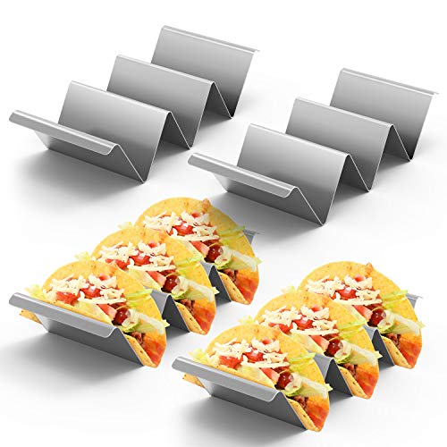 Nuovoware [4PZS] Soporte para Tacos Mexicanos de Acero Inoxidable 304 con 3 Compartimentos, Bandeja Para Tacos Lisa de Forma de Onda para Restaurante y Uso Doméstico, Taco Holders – Plata