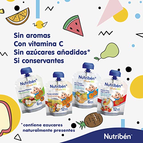 Nutribén - Fruta And Go ! Plátano, Fresa y Yogurt Natural, 1 Unidad 90 gr.