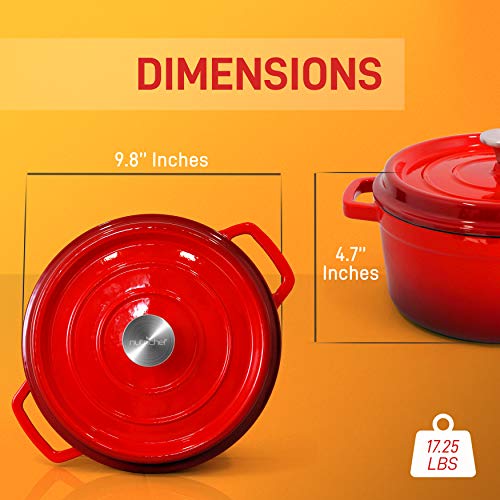 NutriChef NCCIEC45 - Olla holandesa de hierro fundido esmaltado, 5 cuartos de galón, redonda, para horno, cocina holandesa, cacerola, olla de cerámica esmaltada, ollas para hornear de hierro fundido