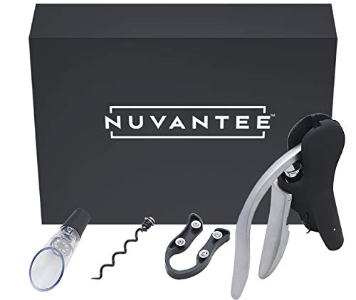 Nuvantee Set Sacacorchos – El Mejor Abrebotellas Sacacorchos Estilo Rabbit Automático - Con Aireador Decantador de Vino, Corta Lámina y un Sacacorchos de Repuesto en Una Hermosa Caja de Regalo