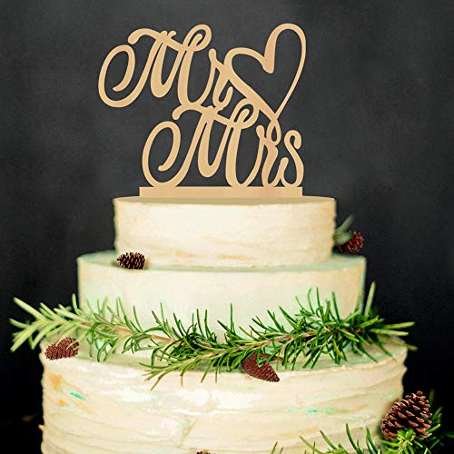 NvWang Cake Topper,Topper para Tartas Mr y Mrs Cake Topper de Madera de Boda Decoración de Tarta de Fiesta