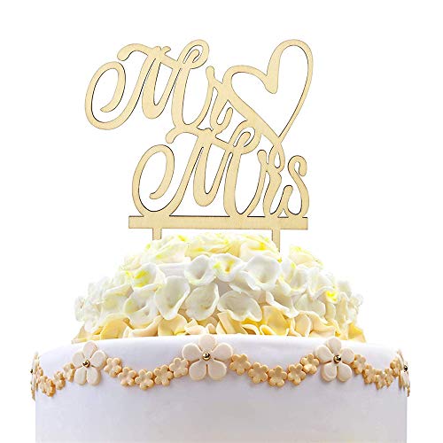 NvWang Cake Topper,Topper para Tartas Mr y Mrs Cake Topper de Madera de Boda Decoración de Tarta de Fiesta