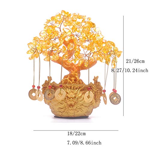 NYKK Ornamento de Escritorio Dragón de Cristal de Cuarzo Citrino árbol del Dinero Bonsai decoración del Estilo Chino Ollas for la Suerte Feng Shui y la Riqueza artesanías decoración (tamaño : M)