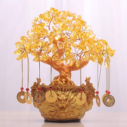 NYKK Ornamento de Escritorio Dragón de Cristal de Cuarzo Citrino árbol del Dinero Bonsai decoración del Estilo Chino Ollas for la Suerte Feng Shui y la Riqueza artesanías decoración (tamaño : M)