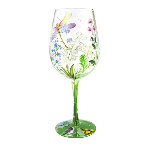 NymphFable Copa de Vino Pintada a Mano Coloridas Libélulas Flores Copa de Vino Tinto 15 oz para Cumpleaños, Bodas, Fiestas de Compromiso