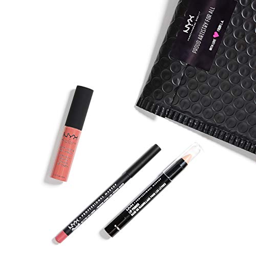 NYX Professional Makeup Kit de maquillaje de labios Cannes, Pintalabios Soft matte Lip Cream, Perfilador Suede Matte Lip Liner, Prebase Lip Primer, Set de 3 productos