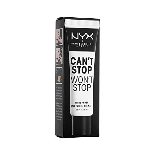 NYX Professional Makeup Prebase de maquillaje Can't Stop Won't Stop Matte Primer, Aspecto liso y suave, Transparente, Fórmula ligera, Control de brillos, Fórmula vegana